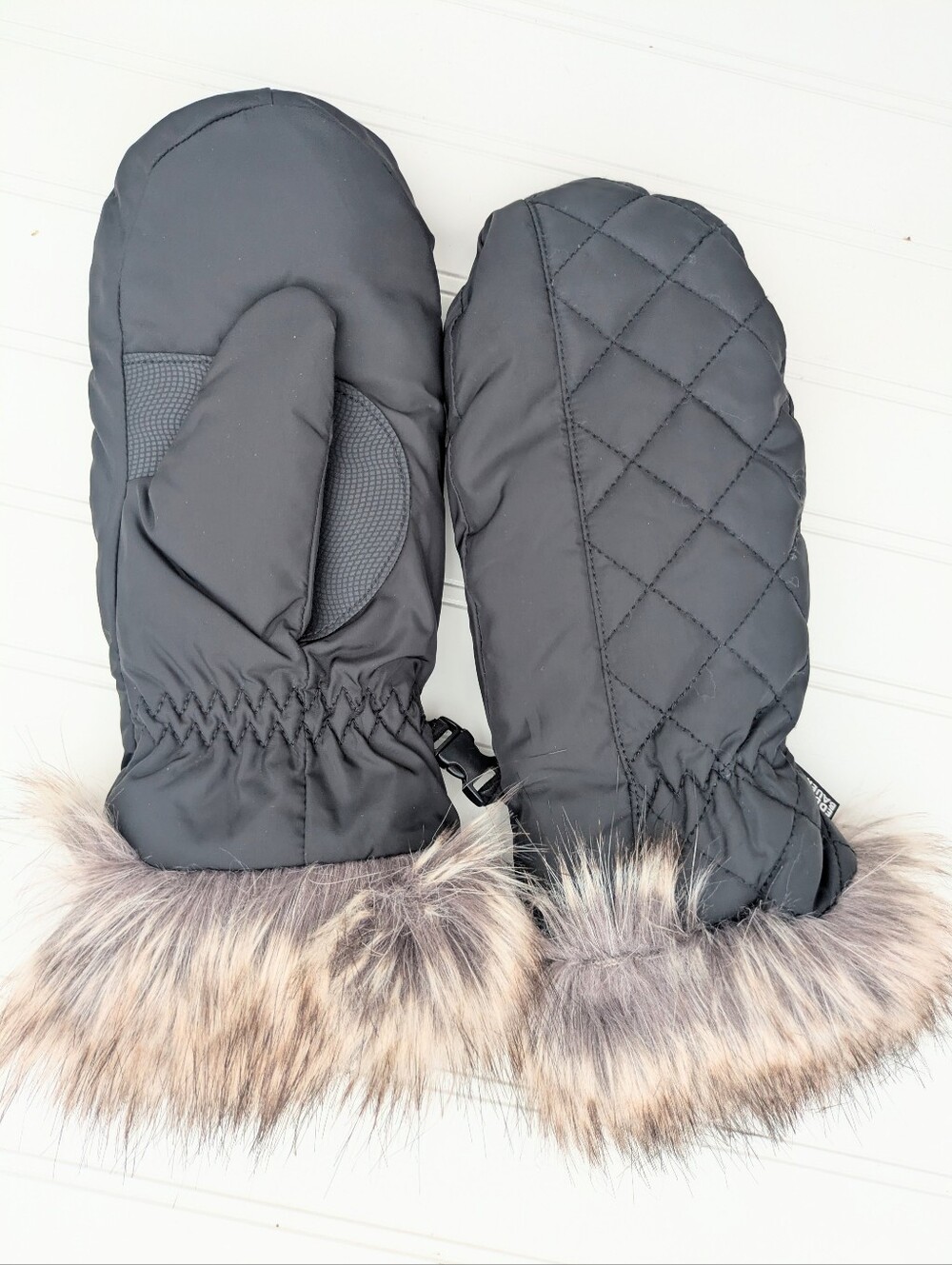 Eddie Bauer Black Warm Fur Trimmed Mittens New Without Tags